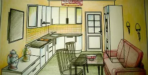 Living Studio Cameră cu bucătărie sau prin transfer în camera de zi