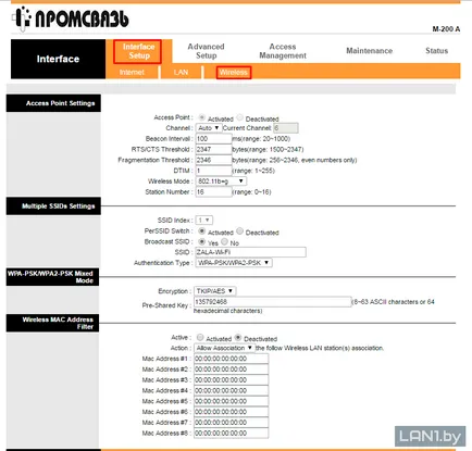 Conexiune Zala prin Wi-Fi - suport tehnic Beltelecom