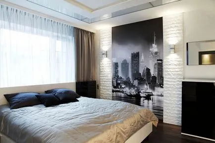 Стените в спалнята с ламинат дизайн и оформление боядисани модел фреска, боядисани в различни цветове