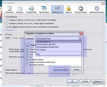 Изтриване на историята на браузъра Mozilla Firefox, стъпка по стъпка ръководство в интернет, за примери