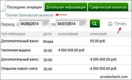 Extras din contul personal al depozitelor în Sberbank