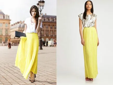Жълт плисирана пола (44 снимки) - ефектна и противоречив модел в дрехи