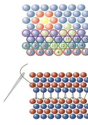 Gyöngyfűzés tégla szövés lépésekben mikron rendeztek fotó