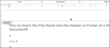 Hogyan lehet behelyezni egy fájlnevet a fejléc és lábléc a dokumentum szó