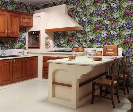 Wallpaper с цветя за снимка кухня