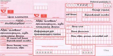 Plata pentru serviciile de la oficiul poștal în Republica Cehă, slozhenki, formarea și viața în Republica Cehă