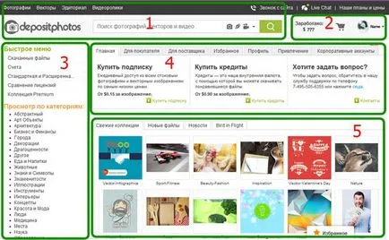 Înregistrarea și depositphotos interfața site-ului