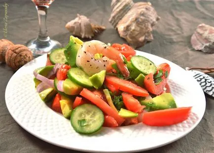 Saláta garnélarák és paradicsom összetevők, íz és recept
