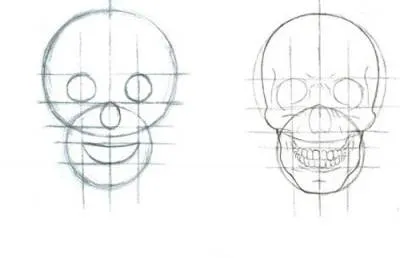 Как да се направи боя череп и кости на черепа, етапи човек молив