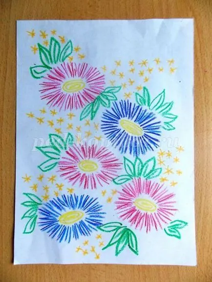 Lecția de desen culori de toamnă în acuarelă și ceară creioane colorate pentru copii de 7-10 ani