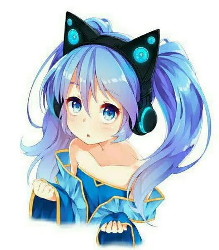 Cum să atragă fata anime în căști cu urechi de pisică