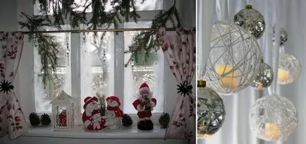Коледни гирлянди завеси с ръце на украсата на прозорците за завеси кухня, снимка 3D, тема, от