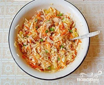 Csirke saláta daikon - egy lépésről lépésre recept fotók