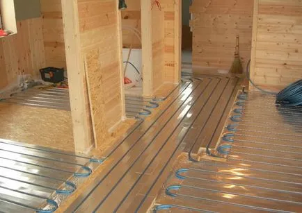 încălzire prin pardoseală pe grinzi de lemn modul de a face apa pe podea de lemn, pe grinzi de sub placa de montare,