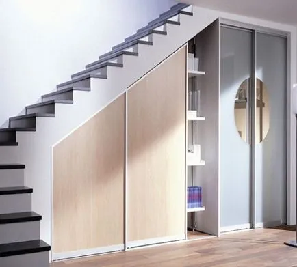 Beépített szekrény a lépcső alatti egy magánlakás, a lehetőségek szekrény a lépcső alatt, telepítés