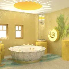 Жълт комбинация от цветове, баня дизайн съвети