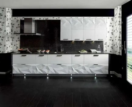 Fekete-fehér tapéta a konyha számára, hogyan kell kiválasztani, hogy mit lehet kombinálni a belső, kilátás, széles, fotó,