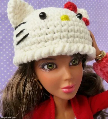 Hogyan kell kötni egy kalap Hello Kitty babákhoz - -