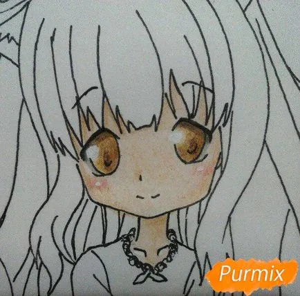 Cum de a desena un drăguț creioane colorate etape Chibi-chan