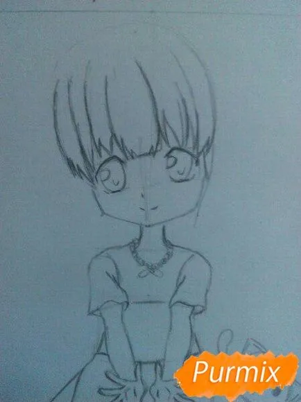 Cum de a desena un drăguț creioane colorate etape Chibi-chan