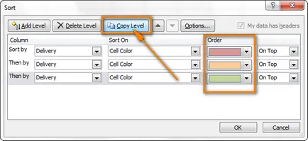 Hogyan, hogy az Excel 2010-ben és 2013-ban állítsa be a szűrőt, és a fajta szín kitöltse a cellák színét és betűtípusát
