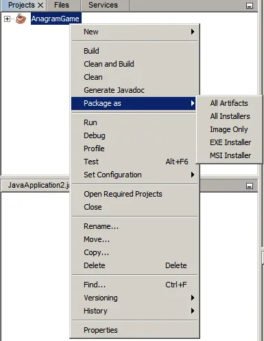 Създаване на пакети, вградени в NetBeans на идни