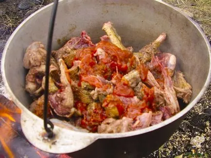 Kacsa bográcsban vadászat, a férfiak főzés helyszínen - a legjobb receptek fotókkal
