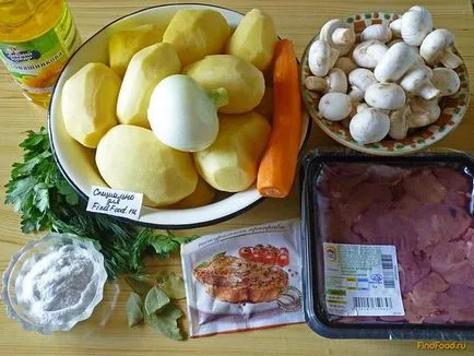 Burgonya csirkemájjal és gombával recept egy fotó