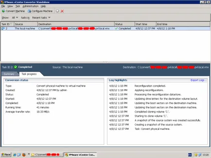 Conversia - fizic la vmware și prime