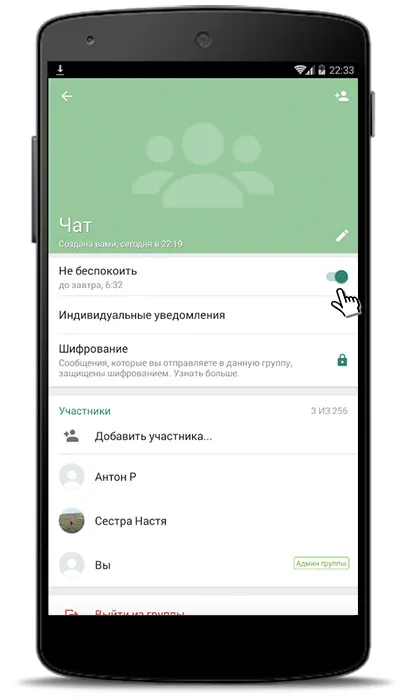 Opțiunea „Nu deranjați“, prin aceea că acesta reprezintă WhatsApp