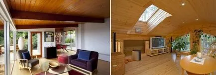 Обзавеждане на снимката на стени и тавани дърво в частна къща, дървени летви вътре, възможности за