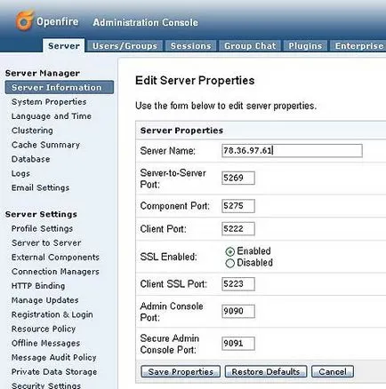 Instalarea și configurarea Jabber openfire server - ferestre (server - e) -% ifth1% 0% - server de