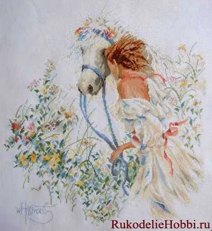 Brodată cu o fată și un cal