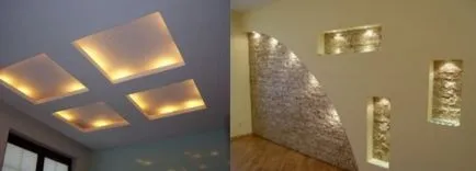 Nișă caracteristici de design gips-carton de iluminare din spate