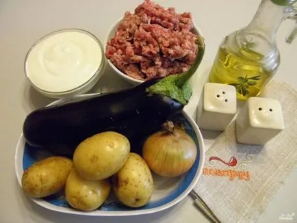 Padlizsán darált húst és a burgonyát - lépésről lépésre recept fotók