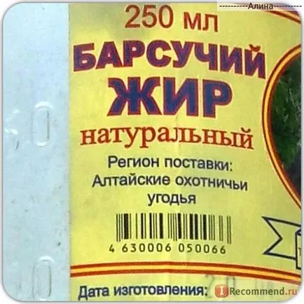 Badger grăsime Altayvitaminy - „recenzie de grăsime bursuc pe produse naturale ca un panaceu pentru diferite