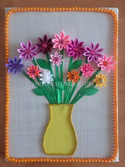 Buchet de flori in tehnica kanzashi