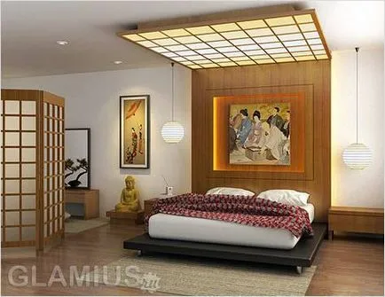 спални интериор в японски стил снимка