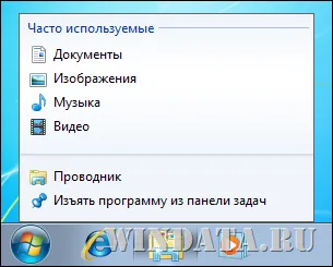 списък Направо често използвани елементи в Windows 7, Windows енциклопедия