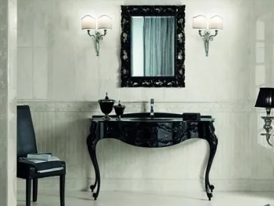 Asztalok fürdőszoba típusok, stílusok, tükörrel