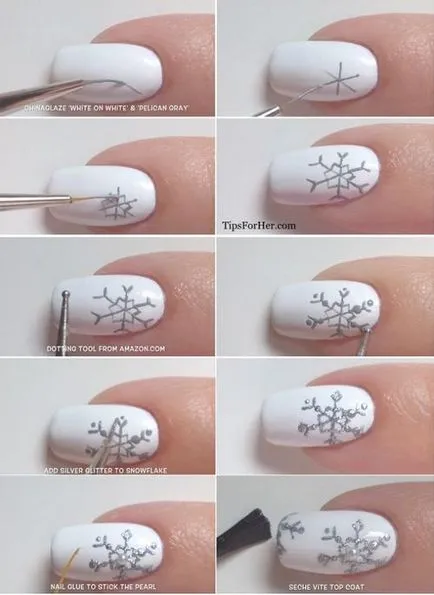 Как да се направи гел за нокти снежинка върху ноктите - стъпка по стъпка видео