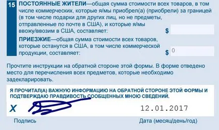 Проба за това как да попълните митническа декларация за включването на САЩ в летището, Ню Йорк