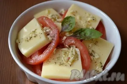 Tomate, coapte cu brânză mozzarella - pregăti pas cu pas, cu fotografii