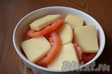 Tomate, coapte cu brânză mozzarella - pregăti pas cu pas, cu fotografii