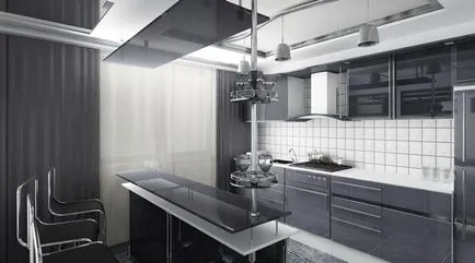 Modern konyha tervezés Hruschev időszakban a stílus hi-tech (49 fotó)