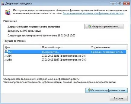 Defragment a merevlemezen a Windows 7