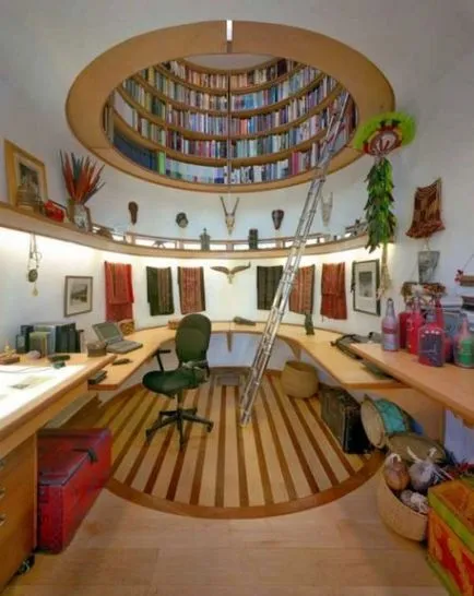 Interiorul bibliotecii în casa de design modern, living-bibliotecă