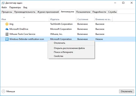 Cum se dezactivează Windows Defender și a elimina pictograma de protecție din Windows 10 creatori de actualizare